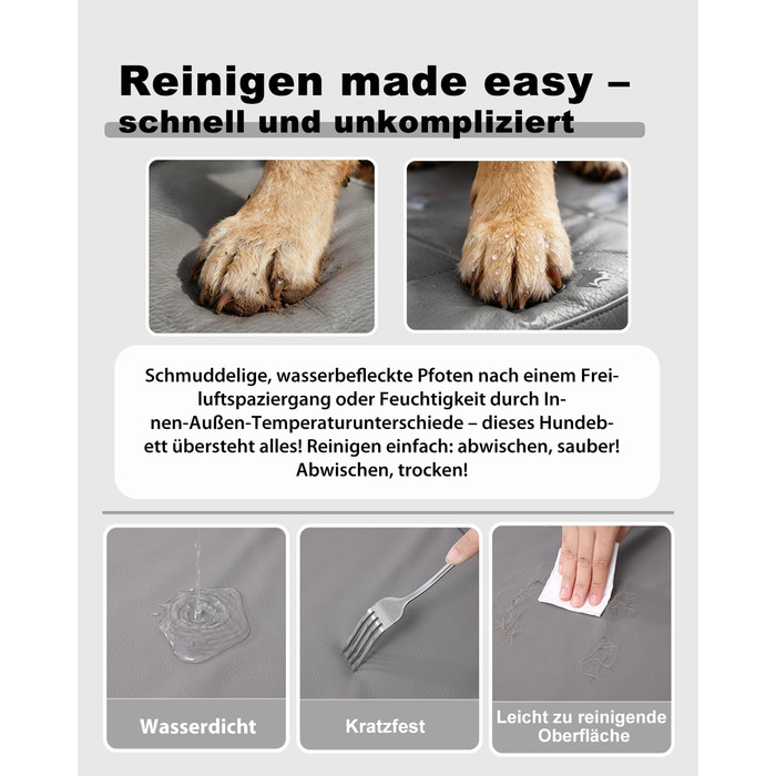 Ортопедичне ліжко для собак 58x43 см, знімний чохол з екошкіри, подушка для собак, матрац для собак, комфортне та прохолодне для внутрішнього та зовнішнього використання, сірого кольору (L58xB43xH7 см)