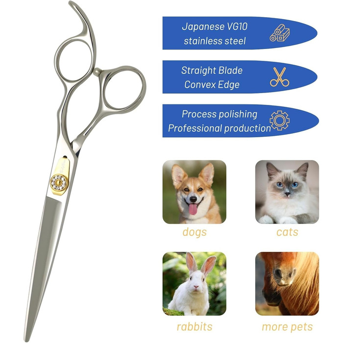 Набір професійних ножиць для грумінгу домашніх тварин 7 дюймів (прямі, вигнуті, тонкі, філірувальні). Підходить для собак.