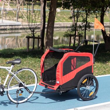 PawHut Причіп для собак 2-в-1, велосипедний причіп для собак, візок для собак з відбивачами, максимальне навантаження 30 кг, для великих собак, матеріал Оксфорд, червоний