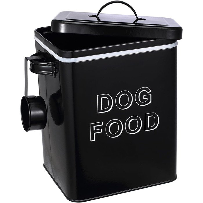Контейнер для корму для собак, 5л, з кришкою та мірною ложкою, герметичний, білий, для сухого корму, снеків, для дому (441-Dog-Black)