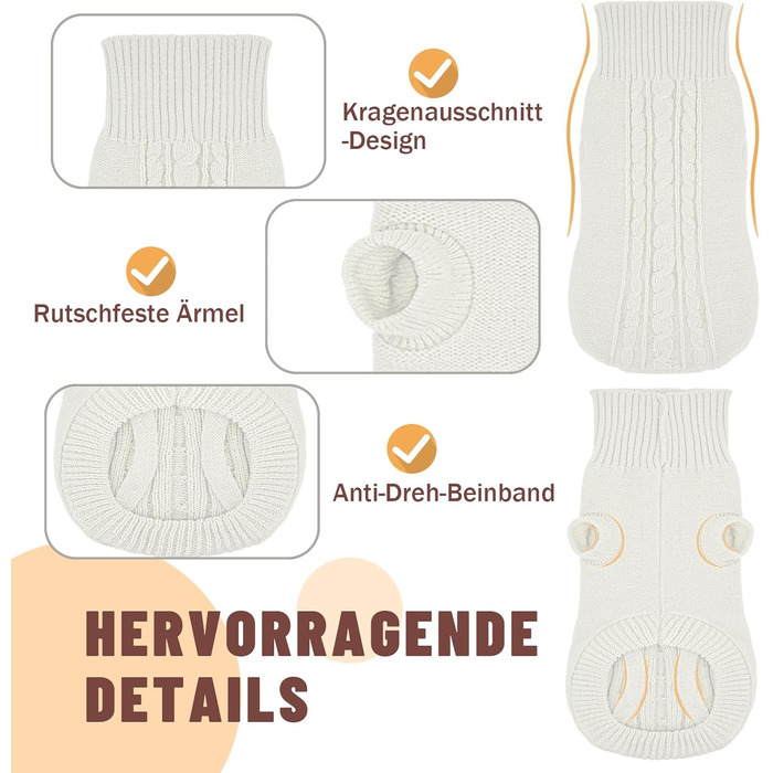 Теплий зимовий пуловер для собак на дрібних та середніх порід - м'який в'язаний пуловер з високим коміром, еластичний, для такс, французьких бульдогів, XS-XXL, підходить для святкування Різдва та повсякденного використання (зелений). Зелений (XS, білий)