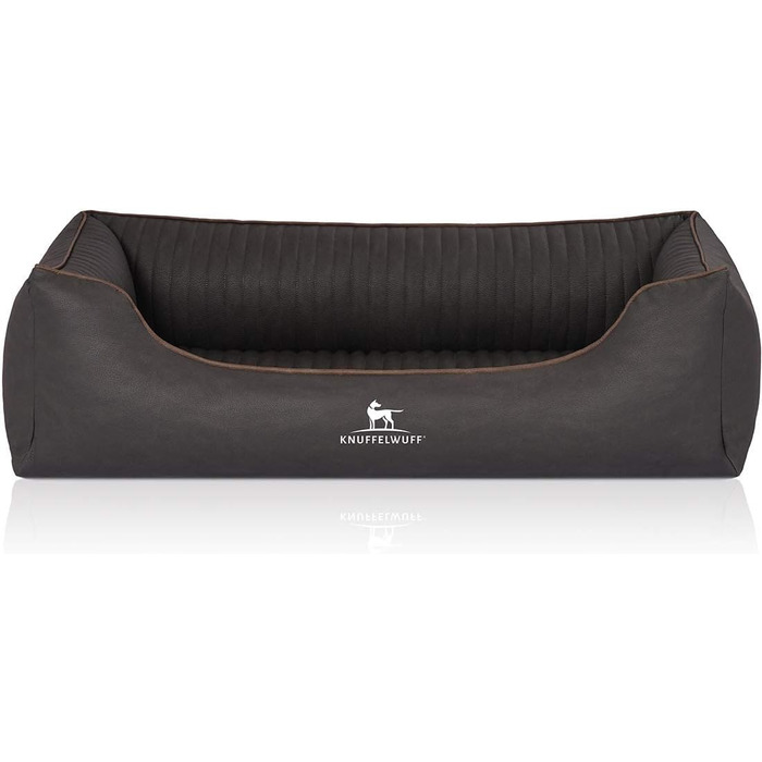 Ортопедичне собаче ліжко Knuffelwuff Columbia XL з лазерного стеганого штучного шкіряного покриття, 105 x 75 см. Знімний чохол, легко мити. Підходить для великих, середніх та маленьких собак (Чорний, L 105 x B 75 x H 25 см)