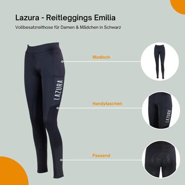 Лазура - Ріддінгінси для жінок та дівчаток Емілія | Повний силіконовий покрив | Ріддінгінси з двома кишенями для телефону | Доступні у п'яти кольорах | Розміри 116-176 та 34-46 (116, Чорний)