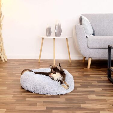 Кругле ліжко для собак та котів Lionto, Ø 50 см, м'яке, плюшеве, сірого кольору, з товстою наповнювачем, 50x50x20 см