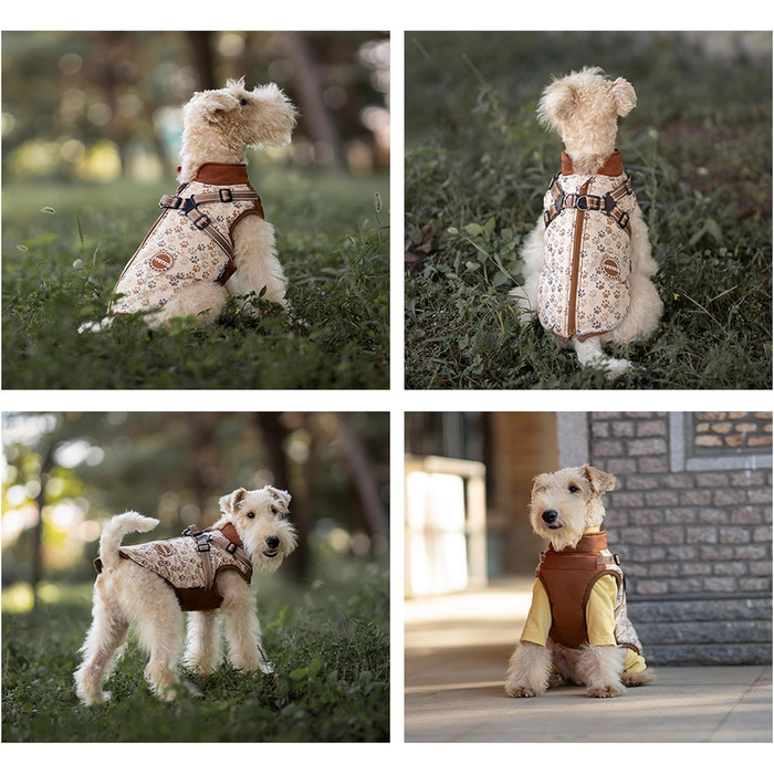 Зимова куртка для собак на шлейці, для маленьких та середніх собак, водонепроникна, регульована, коричнева, розмір L