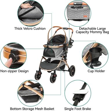 Візок для собак YITAHOME 3 в 1, до 20 кг, складаний, сірий