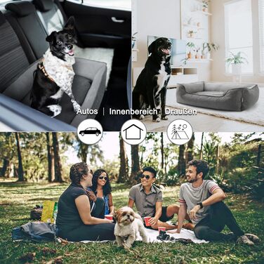 Ортопедичне собаче ліжко Lucky Sign з м'якого флюсу, 90x65x21 см, сірий колір. Знімне покриття, для великих та маленьких собак.