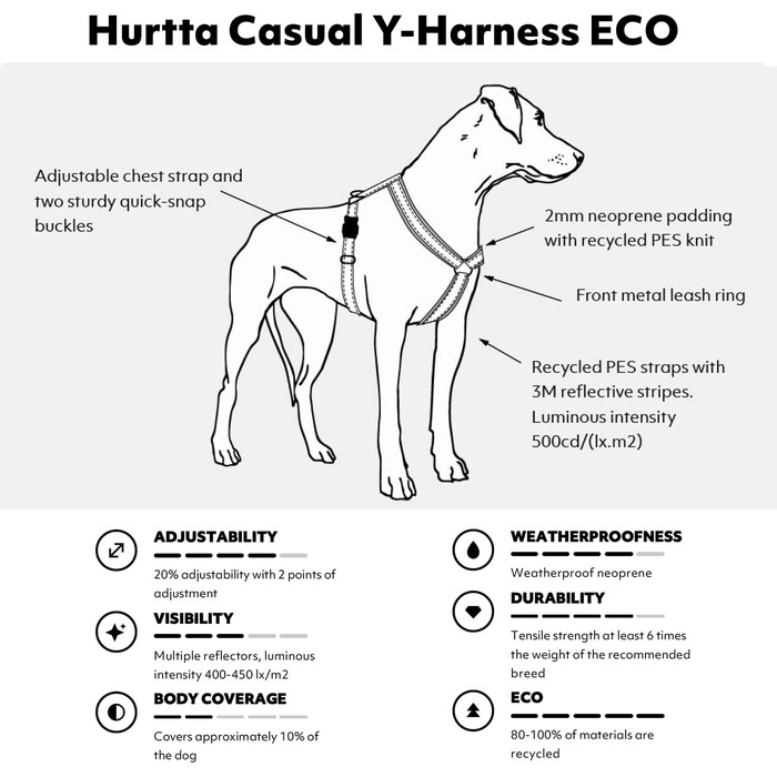 Hurtta Casual Y-шлейка ECO для собак, комфортна, екологічна, рубін, 45-55 см