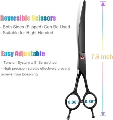 Професійна вигнута ножиця для собак 7,5' - ножиці для грумінгу собак, вигнуті ножиці для шерсті, ергономічна ручка (чорний)