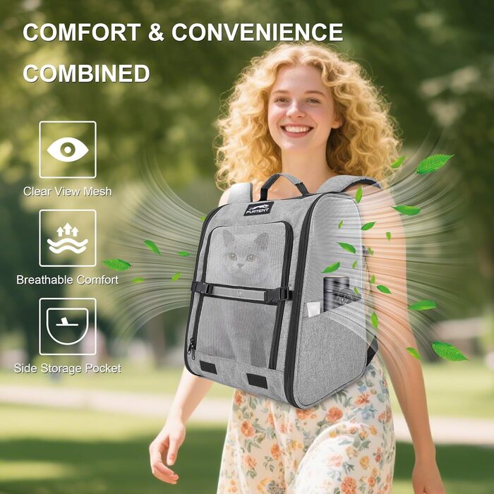 Рюкзак-переноска для собак та котів/цуценят, до 5,9 кг, дихаюча сітка, кишені, безпека, для подорожей (сірий)