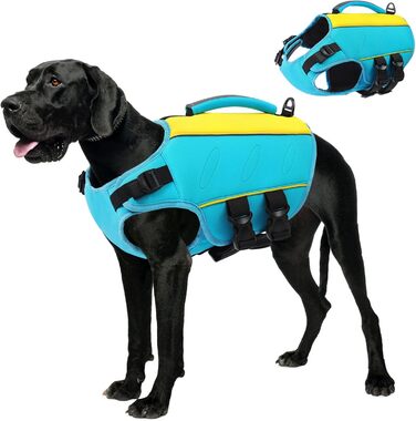 Рятувальний жилет для собак AOFITEE з надзвичайним плавучістю, рифлений, для плавання та катання на човні (XX-Large, блакитний)