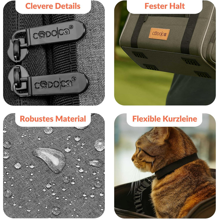 Транспортна переноска для котів CADOCA® до 20 кг, складана, з дахом від сонця та дощу, з підстаканником, дихаюча, комфортна, з обертовим матрацом, сіра