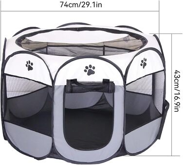 Вольєр для цуценят Dhqkqg, складаний вольєр для собак, 74x74x43 см, сірий. Підходить для собак, цуценят, котів та дрібних тварин.