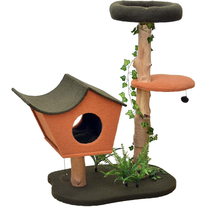 Котячий будиночок та кігтеточка Fudajo з декором у вигляді лап, 154 см: будиночок, стійка, іграшки для котів