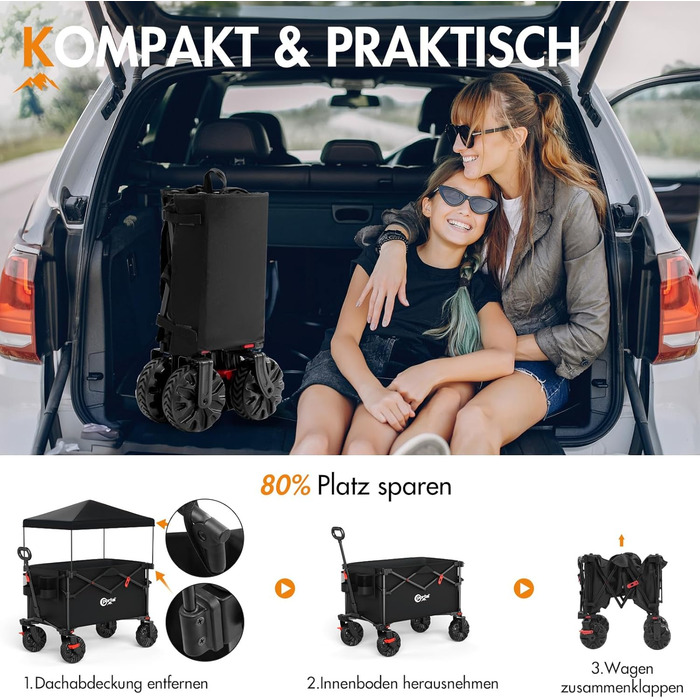 Портал складаний візок для покупок з дахом 350л, 122кг, чорний