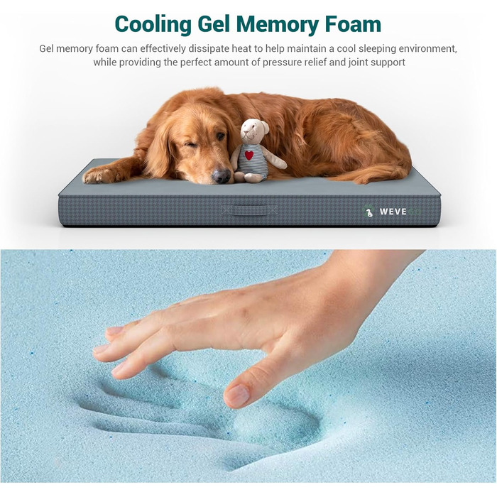 Велике ортопедичне ліжко для собак з гелевою піною-пам'яттю, міцний фланелевий матеріал, знімний чохол та водонепроникний наповнювач, розмір 104 x 74 x 9 см, блакитний колір