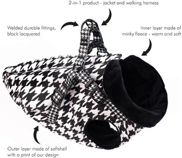 Вітронепроникна куртка для собак Baylabel з шлейкою Black'n'White - тепла зимова куртка для собак XL з флісовою підкладкою