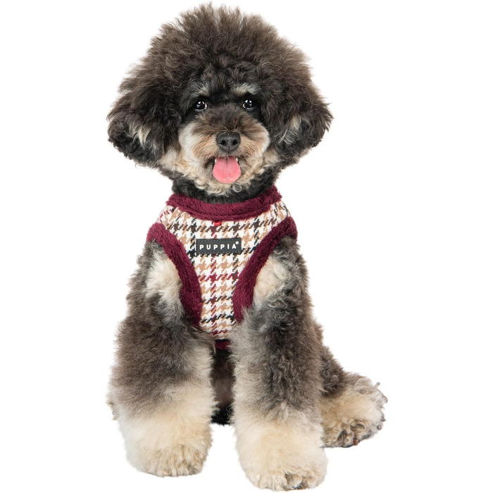 Шлея Puppia Kent Step-in для собак, тепла, зимова, з візерунком «гусяча лапка», для малих і середніх порід, бордова, розмір S