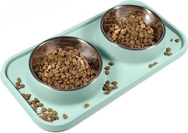 Миски для котів L.D.Dog: неслизькі, з нержавіючої сталі, з силіконовим килимком, виймаються, для корму та води (Аквамарин)