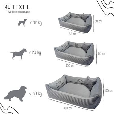 4L Textil Hundebett Molly - зручне ліжко для собак середніх порід, м'який велюр, коричневий колір (100x80 см)
