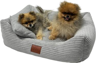 Собаче ліжко Cord знімний чохол, для собак маленьких, середніх та великих порід (Сірий, S 67x52)