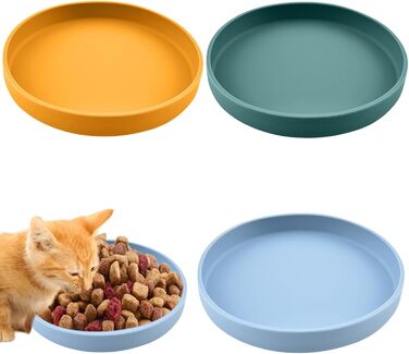 Набір з 4 миски для котів, 18 см, силікон, для сухого та вологого корму (блакитний, зелений, жовтий)