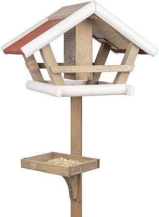 Дерев'яний годівничка для птахів VOSS.garden Birdy зі стійкою, силосом для корму та кормовим столиком, 30 x 48 x 123 см