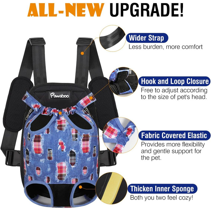 Pawaboo Рюкзак-переноска для тварин, регульований, для собак та котів середніх розмірів (Denim Blue, S)
