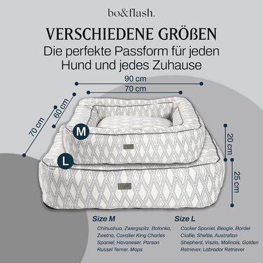 Зручне собаче ліжко bo&flash Boise 'Roy' - диван для собак маленьких та великих порід, з дизайном, що можна прати, з антиковзким покриттям, для захисту суглобів (M, Ruby)