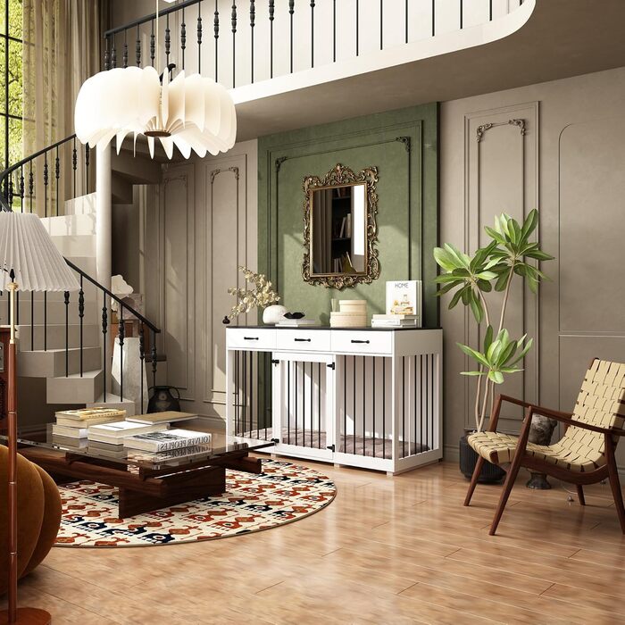 Клітка для собак для дому, металева, XXL, з шухлядами, 137 x 57 x 85 см, чорно-біла