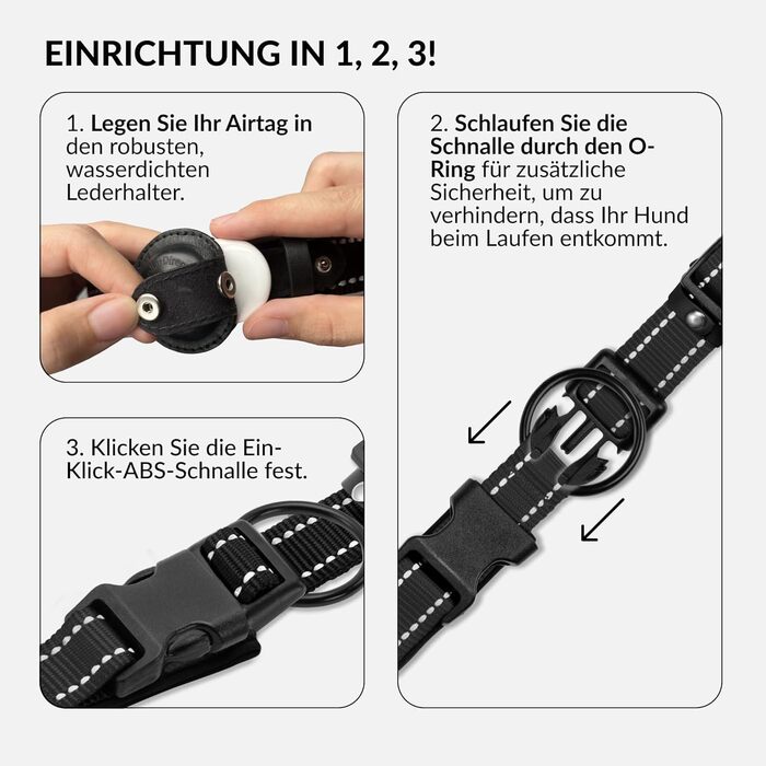 Нашийник для Apple AirTag для собак CollarDirect, світловідбиваючий, чорний, XL (51-61 см)