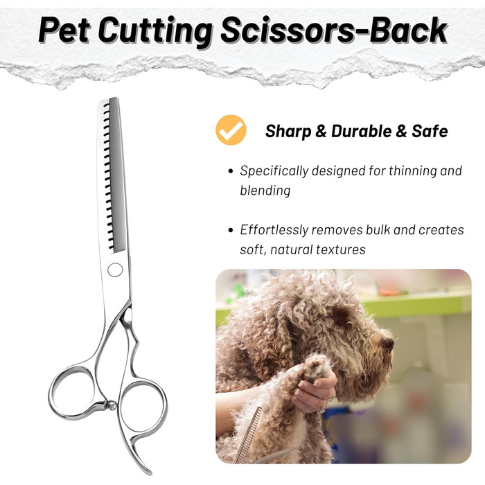 Професійна шерсть для собак та котів 7 дюймів, японська сталь VG10, 18/50 зубів, безпечна, безшумна, з тупим кінчиком, для тонкої шерсті