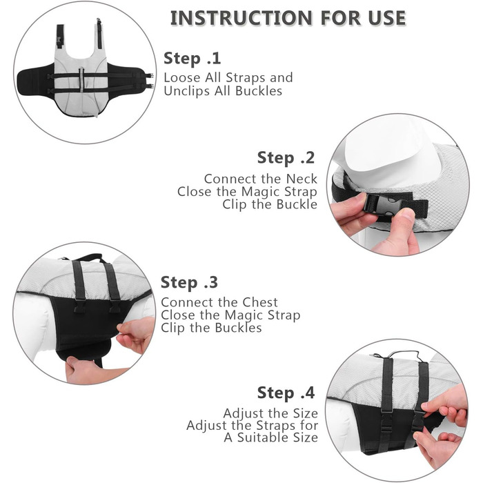 Рятувальний жилет для собак Queenore, для малих собак, для катання на човнах, високоякісний, світловідбиваючий, преміум-якість (Світло-блакитний, M, Grey)