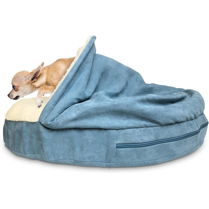 Ортопедичне ліжко для собак Furhaven, 66 см, для середніх та маленьких собак, до 13,6 кг, знімний, пральний чохол, Sherpa & Wildleder Snuggery, блакитне, з м'якої вовни та замші, 66 x 66 x 8 см