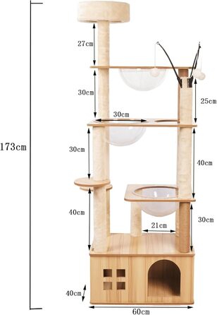 Великий котячий комплекс з подряпуванням, 173 см, XXL, 13 стовпчиків, 5 платформ, 3 космічні кораблі, 1 печера, 3 плюшеві кульки, 1 плюшева платформа для стрибків, багатошарові стовпчики, космічна капсула