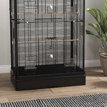 Клітка для птахів PawHut 61x36,5x98 см, чорна, з дверцятами, жердочками, висувним піддоном, годівницями та ручками для корел, хвилястих папуг, канарок, амадин