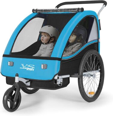 Дитячий причіп Tiggo VS 2 в 1 для велосипеда з функцією коляски та бегуном, блакитний