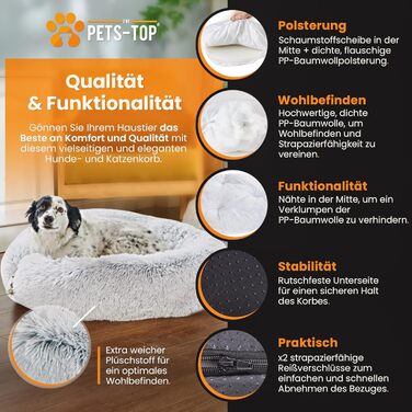Ліжко для собак і котів PETS-TOP, плюшеве, 60 см, перлово-сіре, знімний чохол, для малих порід