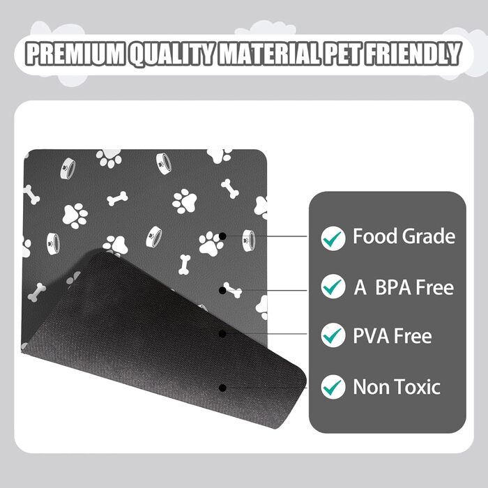 Підкладка для годівлі домашніх тварин – вбираюча підкладка під миски для їжі та води, без плям, швидковисихаюча (темно-сіра, з кількома лапами, 44.5 x 71 см)