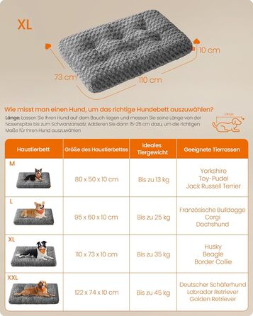 Ліжко для собак Feandrea XL, м'яке килим-матрас для великих собак, 110 x 73 см, сірий, PGW293GN01