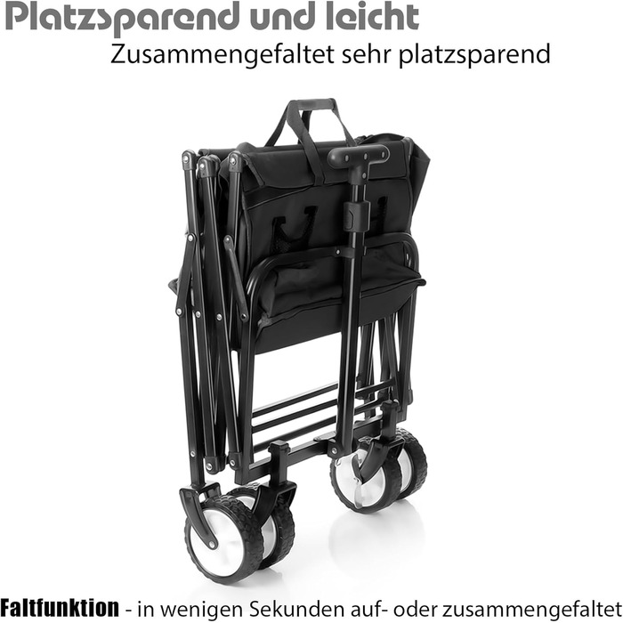Компактний візок BigDean, чорний, до 80 кг, складавний – для поїздок, кемпінгу та покупок