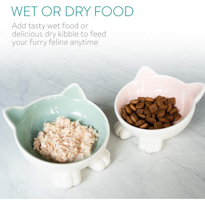 Набір мисок для котів Navaris (2 шт.) - кераміка, неслизькі, для води та корму, можна мити в посудомийній машині (рожевий)