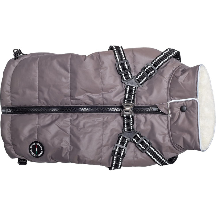 Зимова куртка для собак CHIARA Nick з шлейкою CHJ-2331DB-3 XL - тепла, водонепроникна, вітронепроникна, поліестер, індивідуальна посадка, темно-сіра (M, Сірий)