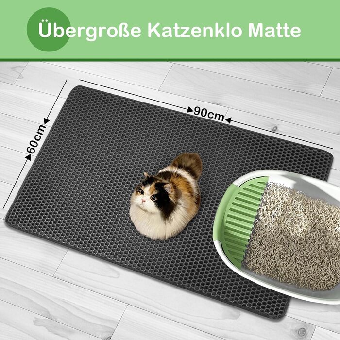 Килимок під лоток для котів LIOBINY 90x60 см XXL, EVA, подвійний шар, водовідштовхувальний, чорний