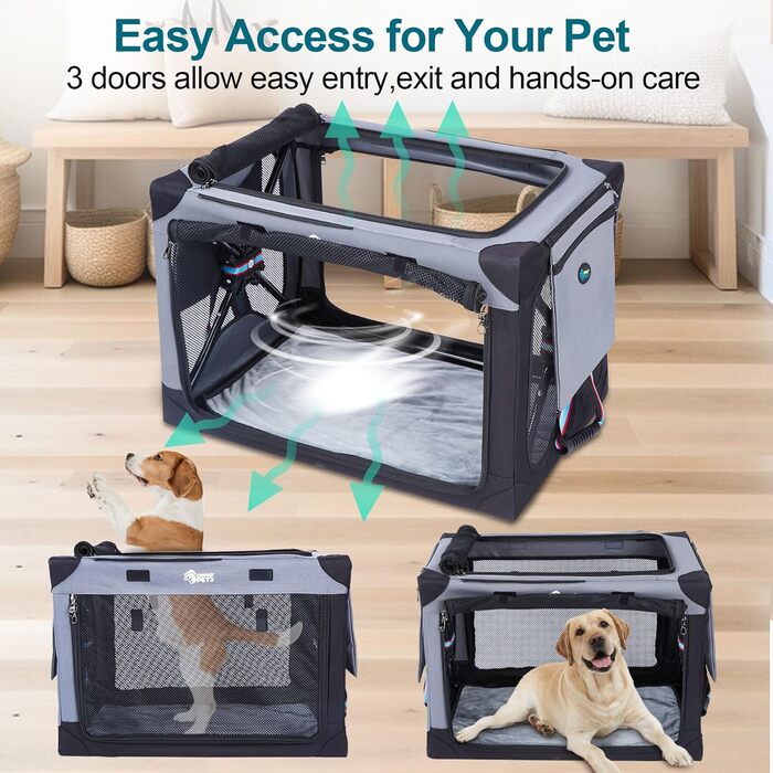 Складаний бокс для собак Ownpets L 81x58.4x58.4 см, переноска з водонепроникної тканини, з додатковою сумкою для зберігання