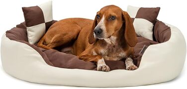 Кровать для собак Lionto 4-в-1 з ортопедичним матрацом, знімним чохлом Oxford, 85x70 см, для собак та котів, з глибоким входом, водовідштовхувальна, коричнево-бежева