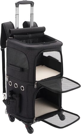 Транспортна переноска для котів на 2 котів до 12 кг, чорна, знімні дверцята