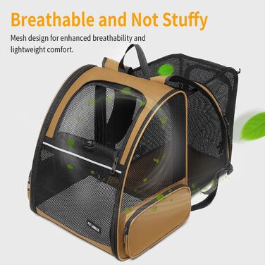 Рюкзак-переноска для кота та собаки, розширюваний, коричневий. Підходить для котів та собак вагою до 9 кг