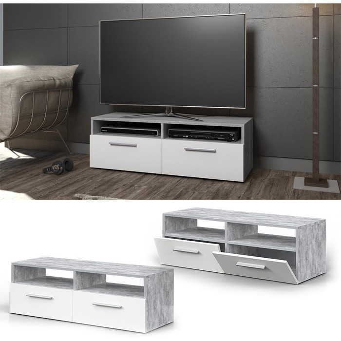 Тумба під телевізор Vicco Diego, білий глянець, 95x38 см, бетон