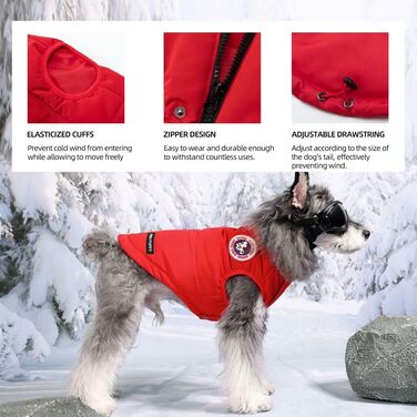 Зимовий одяг для собак PINA Hund: тепла куртка, жилет та вітрозахисний одяг для малих та великих собак, червоний колір, розмір S (Getaway Solids)